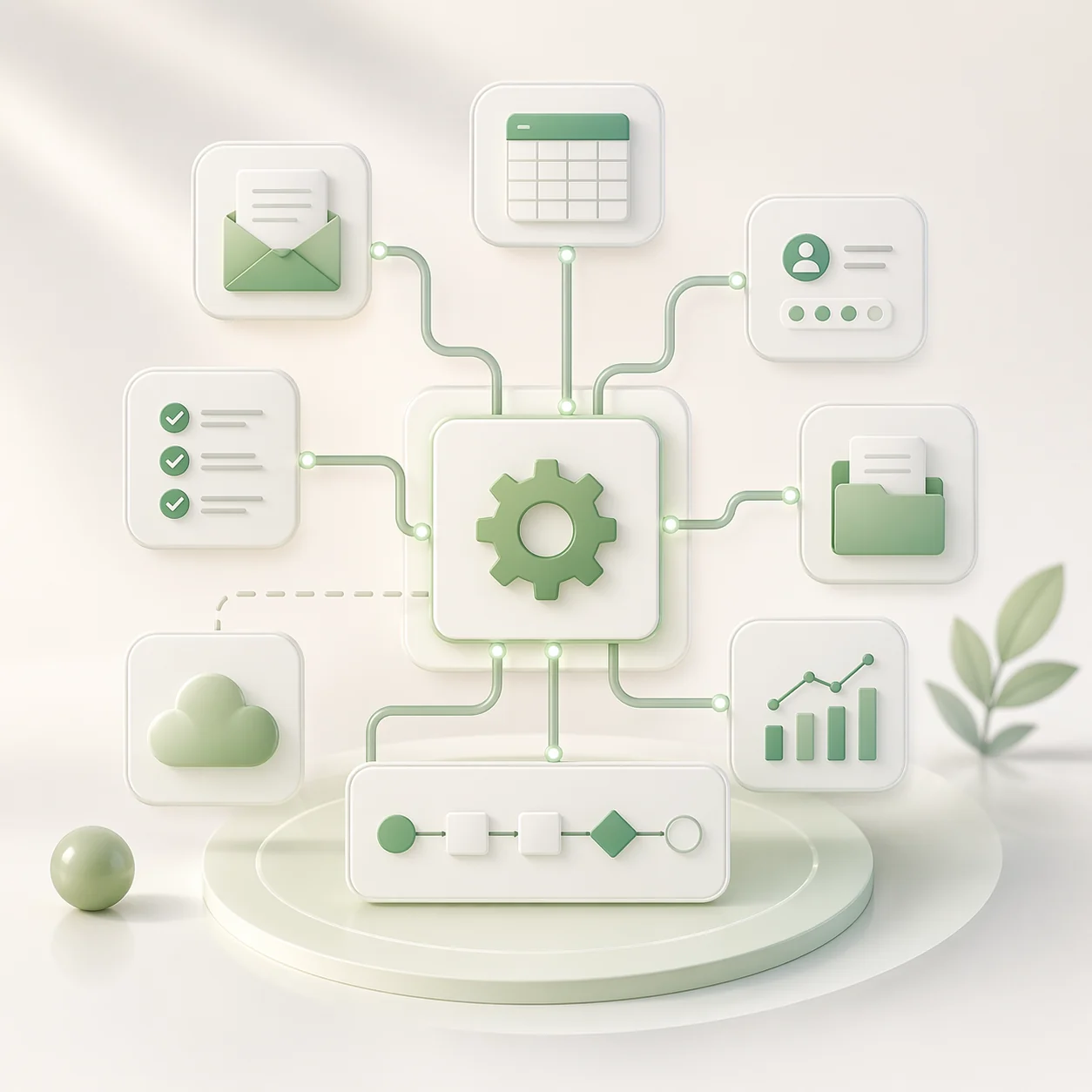 Ilustración de herramientas conectadas por un workflow de automatización